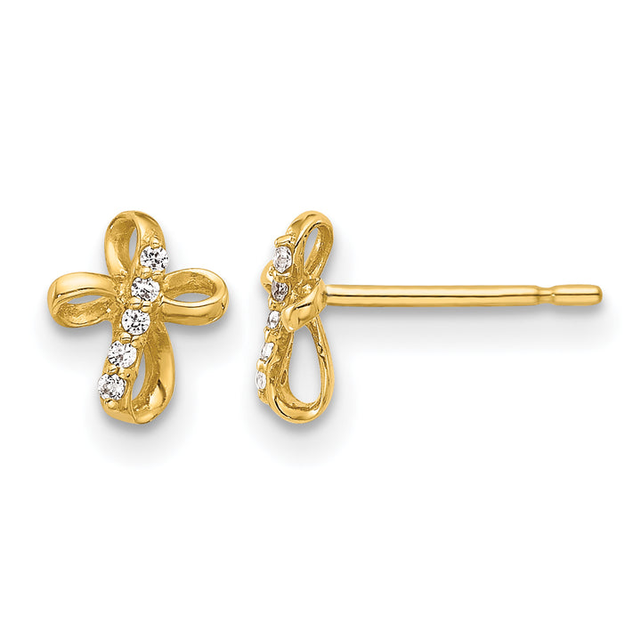 14K Yellow Gold Mini CZ Cross Post Earrings