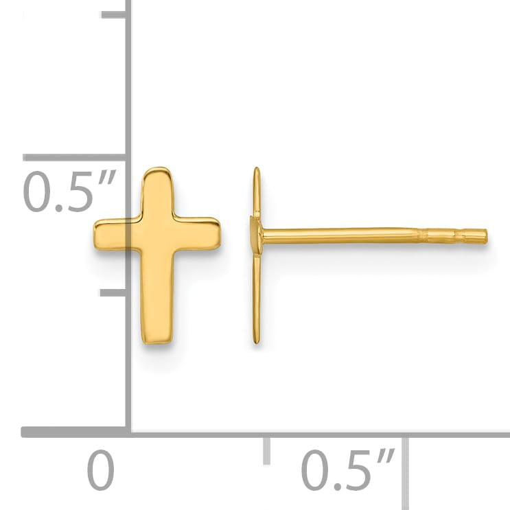 14K Yellow Gold Polished Latin Cross Post Earrings