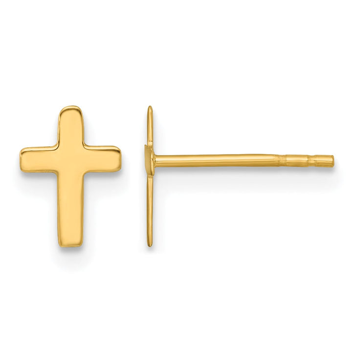 14K Yellow Gold Polished Latin Cross Post Earrings