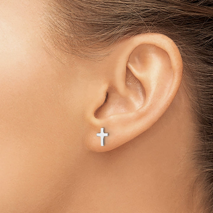 14K White Gold Polished Latin Cross Post Earrings