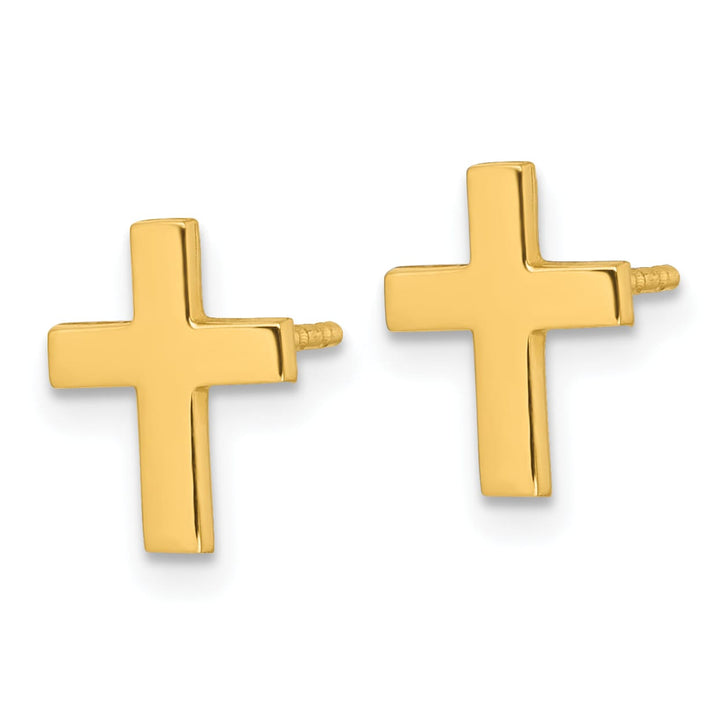 14K Yellow Gold Polished Latin Cross Post Earrings