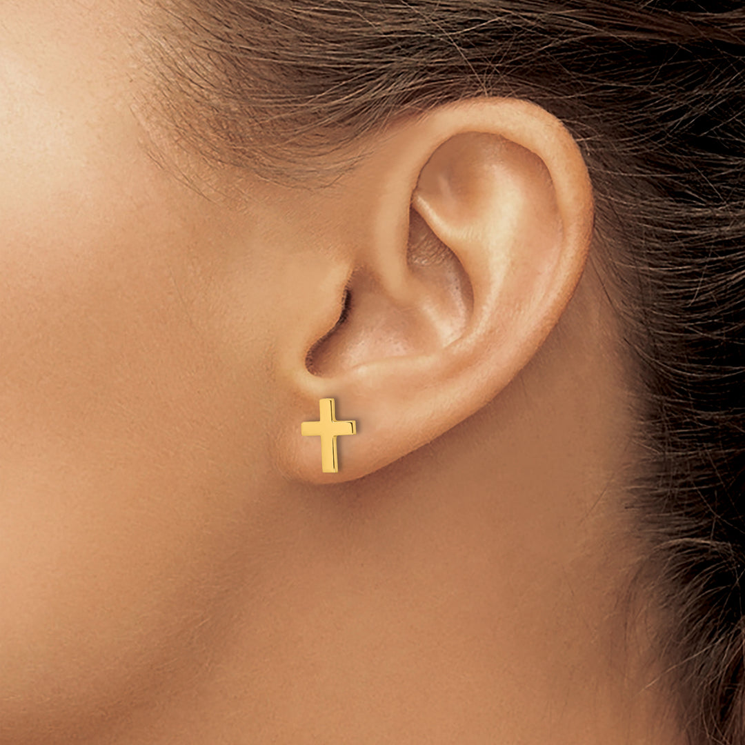 14K Yellow Gold Polished Latin Cross Post Earrings