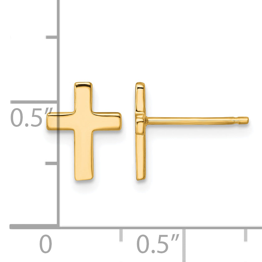 14K Yellow Gold Polished Latin Cross Post Earrings