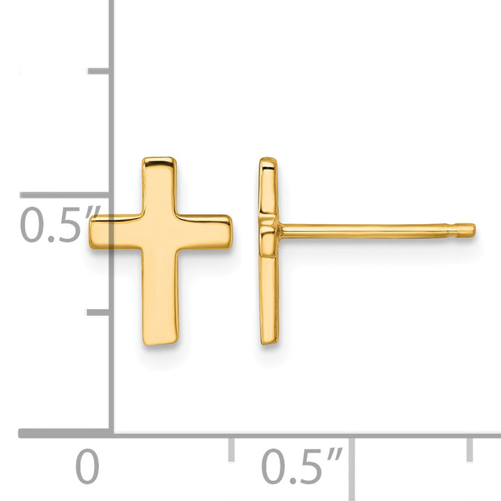 14K Yellow Gold Polished Latin Cross Post Earrings