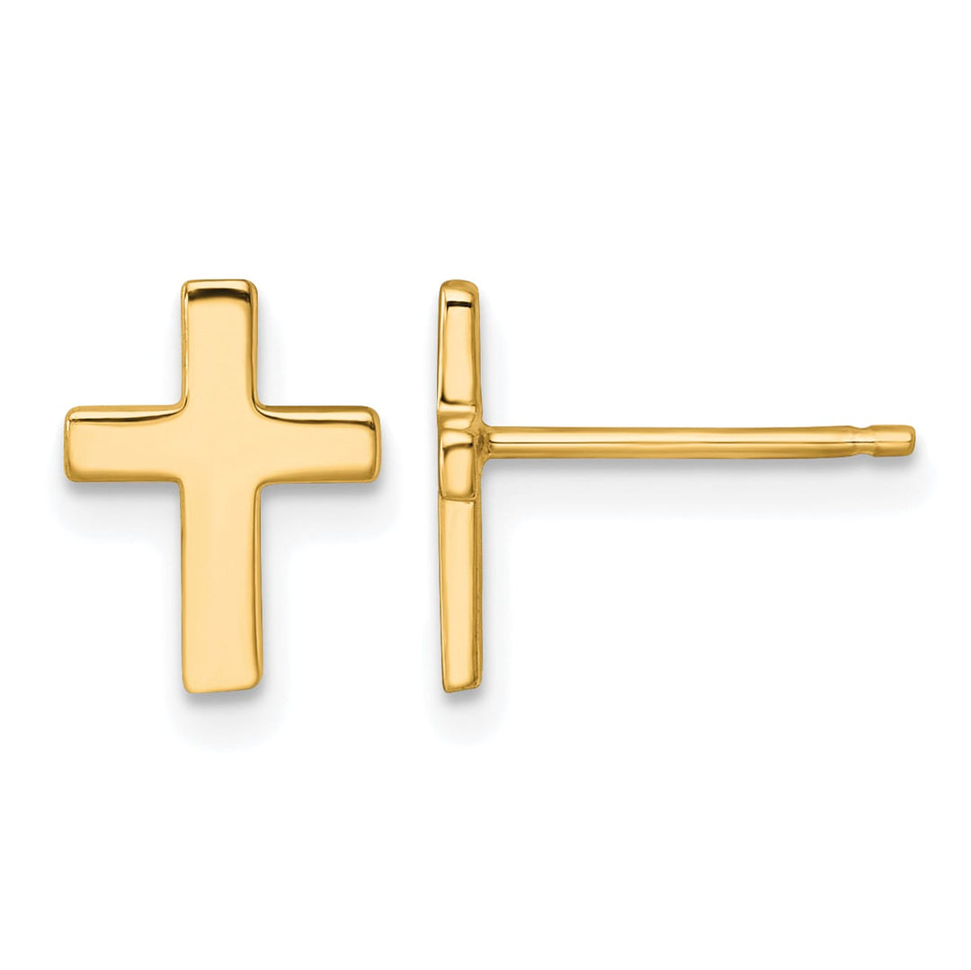 14K Yellow Gold Polished Latin Cross Post Earrings
