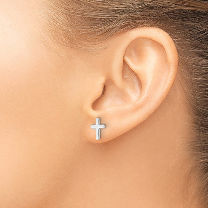 14K White Gold Polished Latin Cross Post Earrings