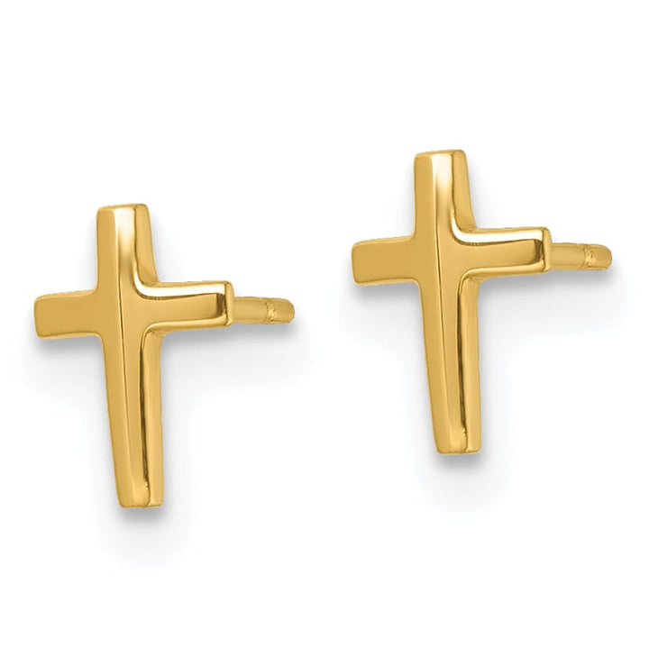 14K Yellow Gold Polished Mini Latin Cross Post Earrings