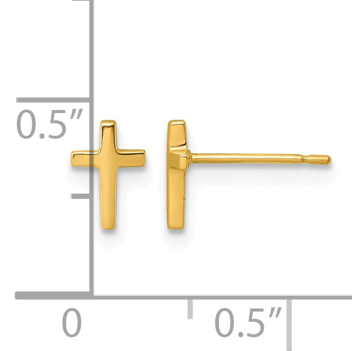 14K Yellow Gold Polished Mini Latin Cross Post Earrings