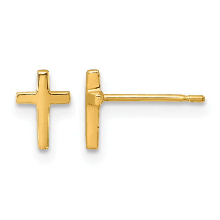 14K Yellow Gold Polished Mini Latin Cross Post Earrings