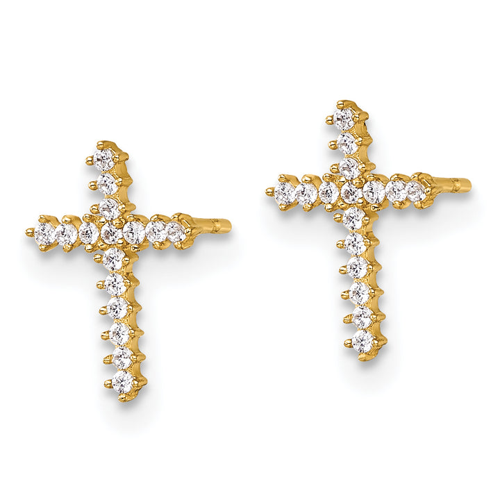 14K Yellow Gold Polished CZ Latin Cross Post Earrings