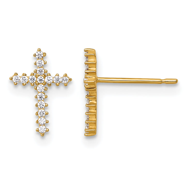 14K Yellow Gold Polished CZ Latin Cross Post Earrings