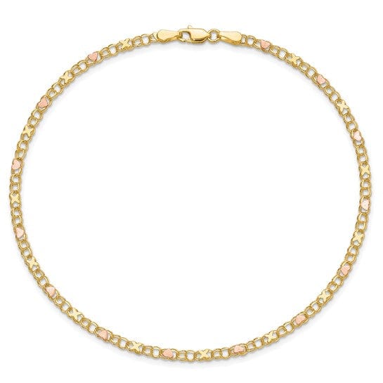 Lovely Rita's Anklets 14k Yellow Rose Gold X Heart 9-Inch Anklet Bracelet