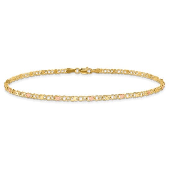 Lovely Rita's Anklets 14k Yellow Rose Gold X Heart 9-Inch Anklet Bracelet