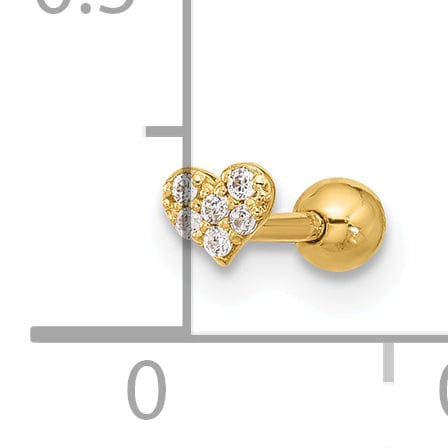 Lovely Rita's Body Jewelry 14k 18 Gauge CZ Heart Labret/Face Jewelry