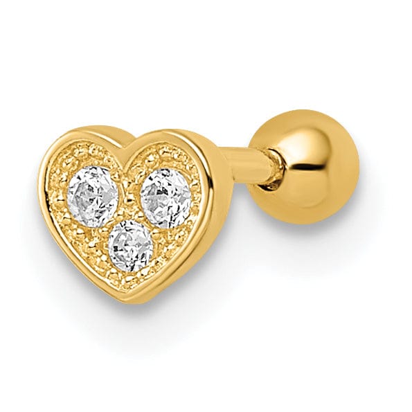 Lovely Rita's Body Jewelry 14k 18 Gauge CZ Heart Labret Stud