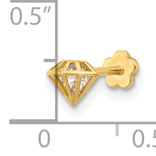 Lovely Rita's Body Jewelry 14K 18 Gauge Polished CZ 3D Diamond Shaped Cartilage