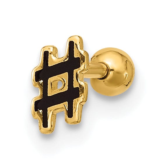 Lovely Rita's Body Jewelry 14k 18 Gauge Polished Enameled Hashtag Cartilage Stud