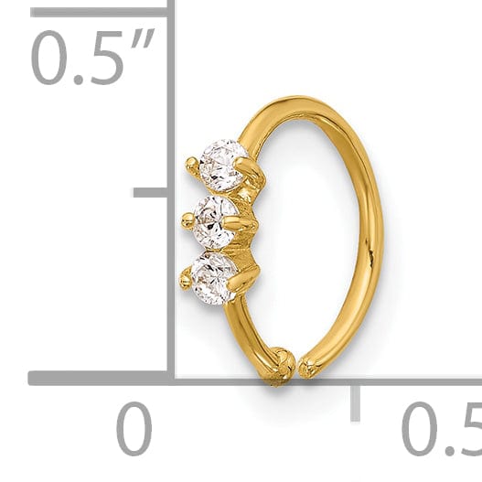 Lovely Rita's Body Jewelry 14K 20 Gauge Polished 3 Stone CZ Nose Ring