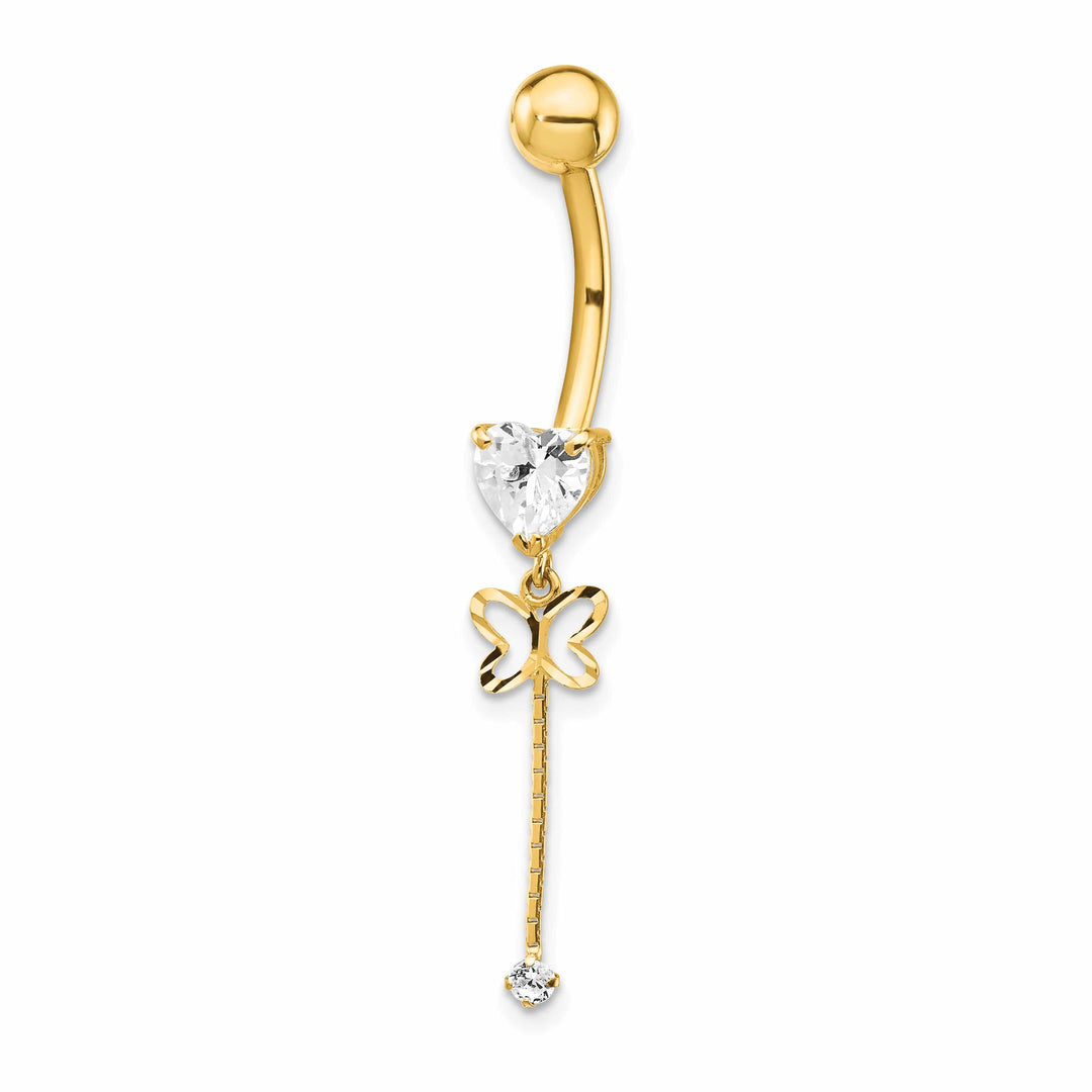 Lovely Rita's Body Jewelry 14k CZ Butterfly Chain Dangle Belly Ring