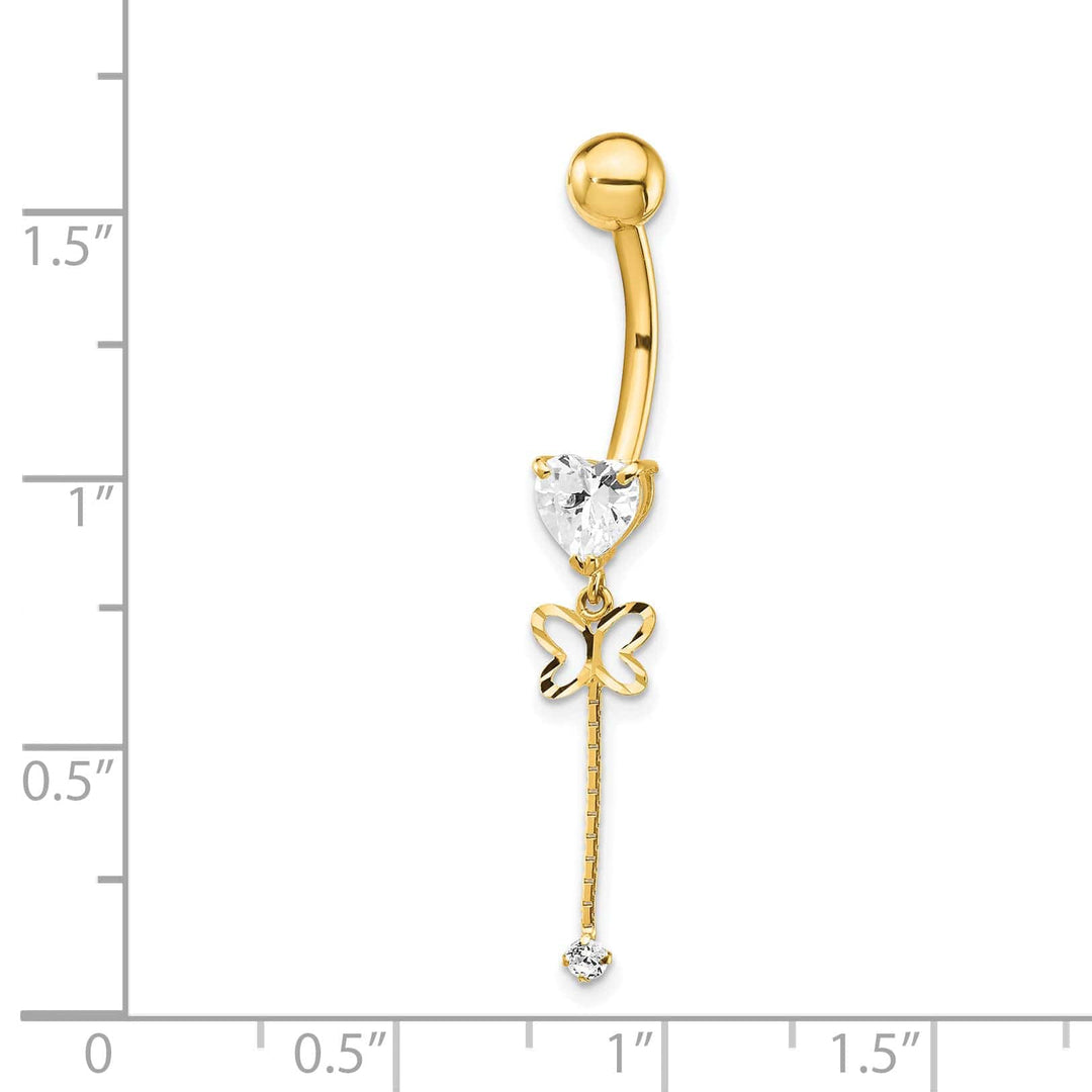 Lovely Rita's Body Jewelry 14k CZ Butterfly Chain Dangle Belly Ring