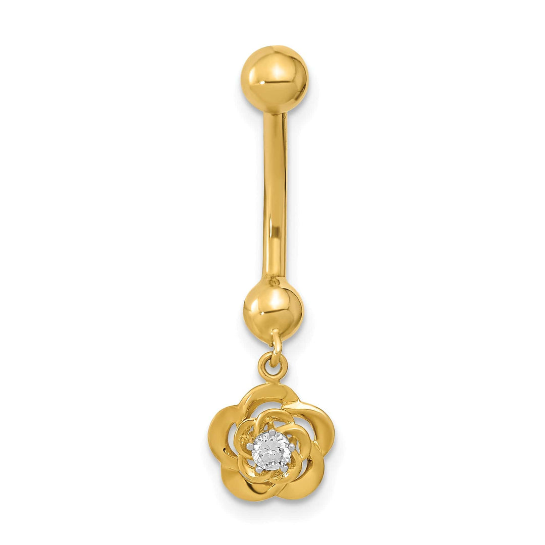 Lovely Rita's Body Jewelry 14k Gauge Dangle Flower CZ Belly/Navel Ring Body Jewelry