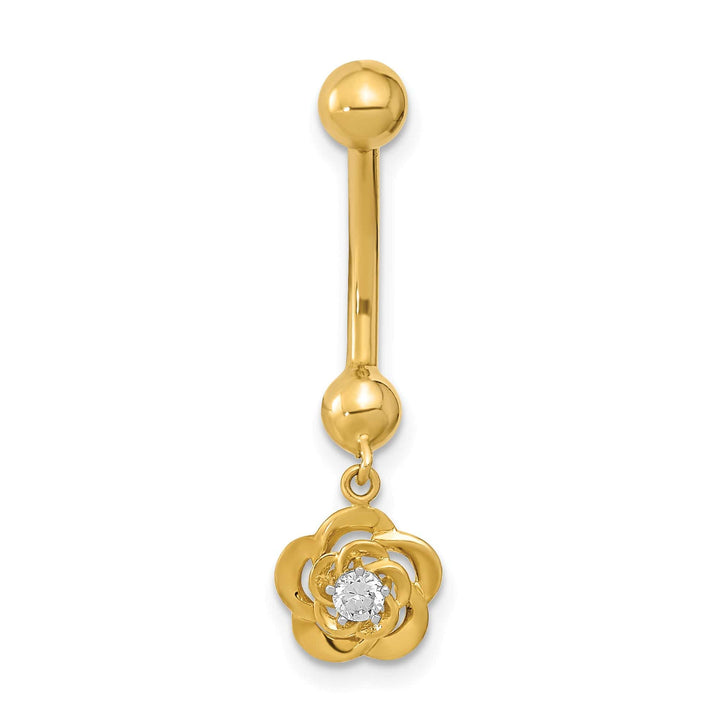 Lovely Rita's Body Jewelry 14k Gauge Dangle Flower CZ Belly/Navel Ring Body Jewelry