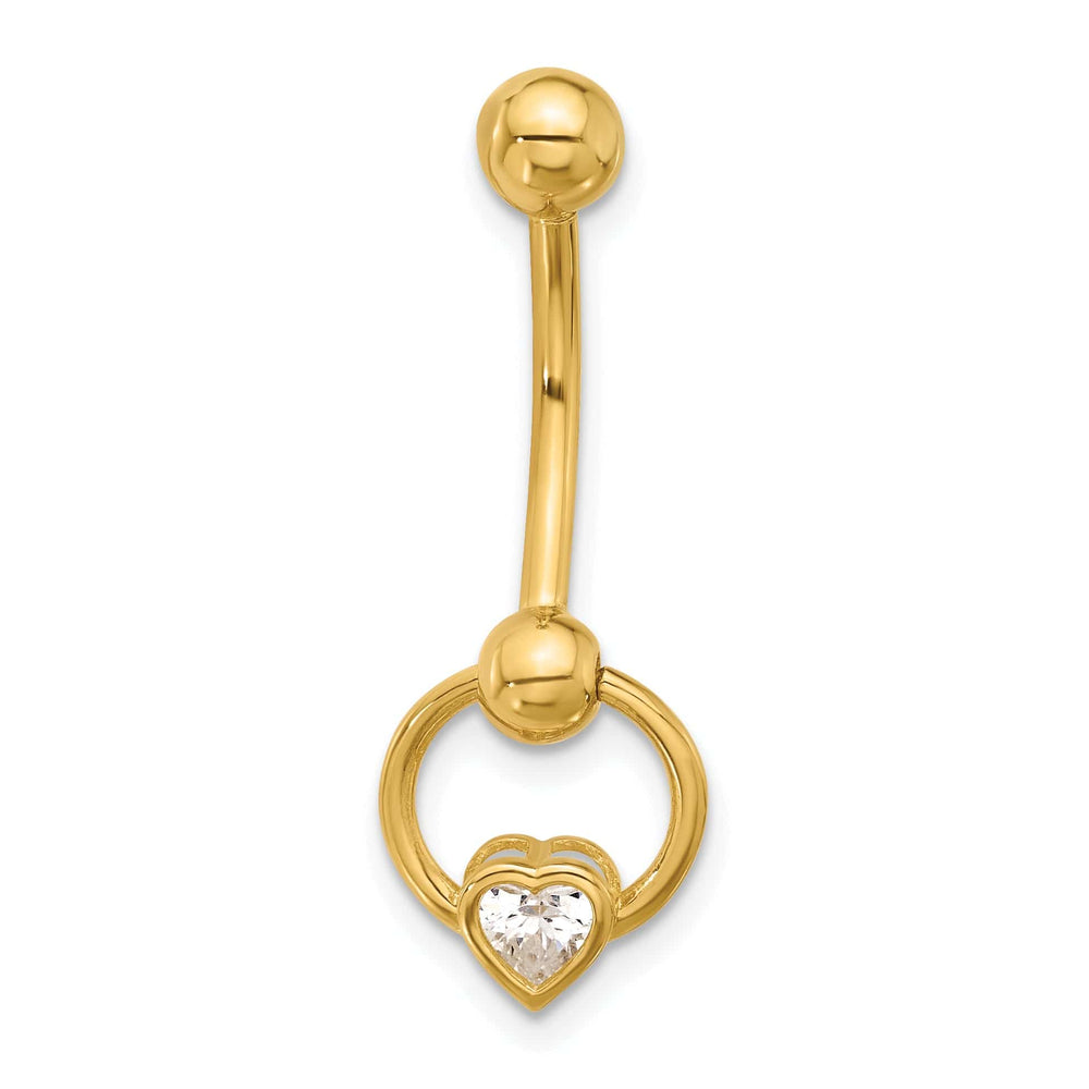 Lovely Rita's Body Jewelry 14k Gauge Polished CZ Heart Dangle Navel/Belly Ring
