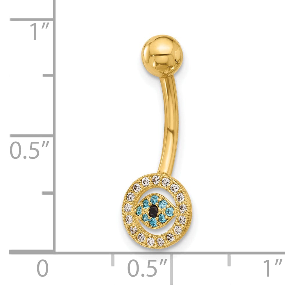 Lovely Rita's Body Jewelry 14k Gauge Polished Multi-color CZ Evil Eye Navel/Belly Ring