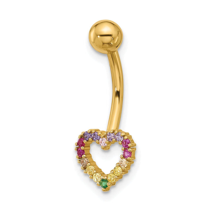 Lovely Rita's Body Jewelry 14k Gauge Polished Rainbow CZ Heart Belly / Navel Ring