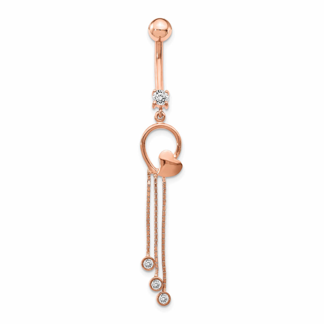 Lovely Rita's Body Jewelry 14k Rose Gold 14 Gauge CZ Heart 3-Chain Dangle Belly Ring