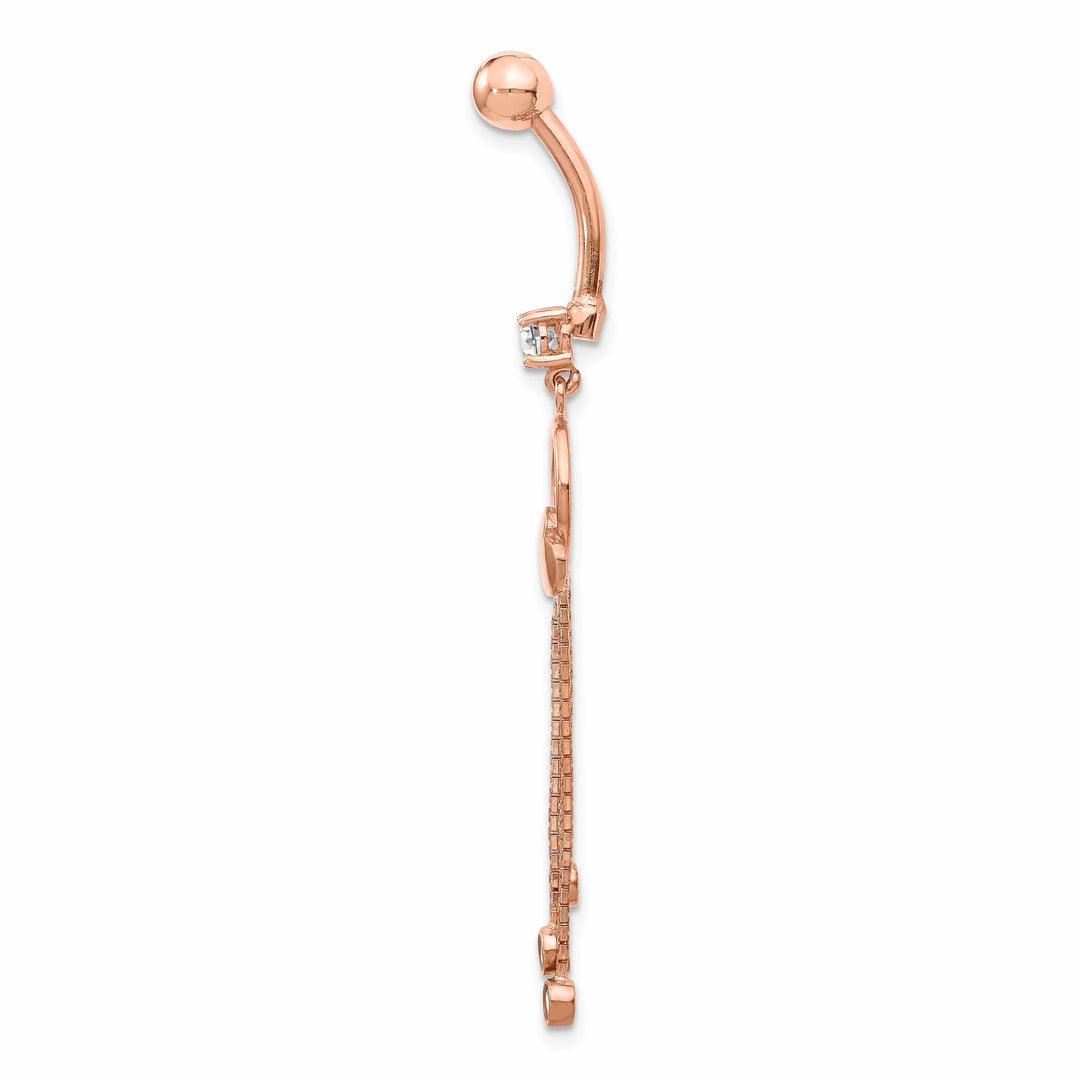 Lovely Rita's Body Jewelry 14k Rose Gold 14 Gauge CZ Heart 3-Chain Dangle Belly Ring
