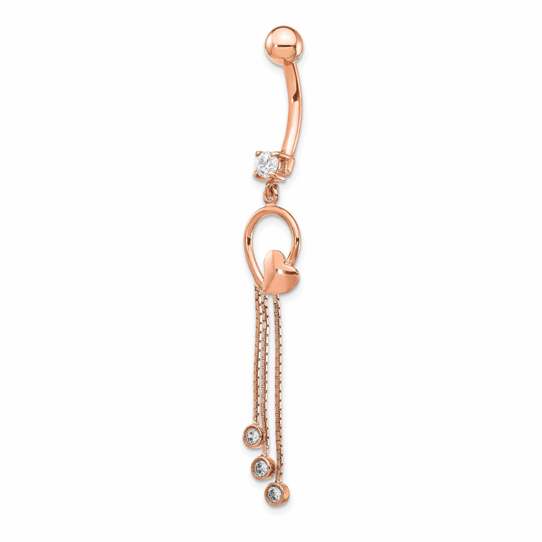 Lovely Rita's Body Jewelry 14k Rose Gold 14 Gauge CZ Heart 3-Chain Dangle Belly Ring