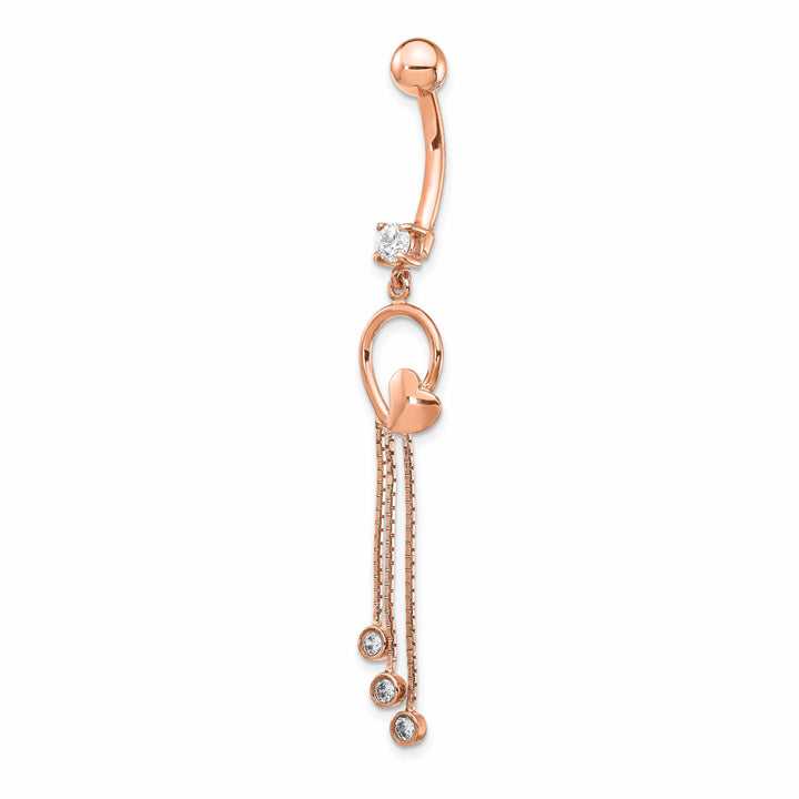 Lovely Rita's Body Jewelry 14k Rose Gold 14 Gauge CZ Heart 3-Chain Dangle Belly Ring