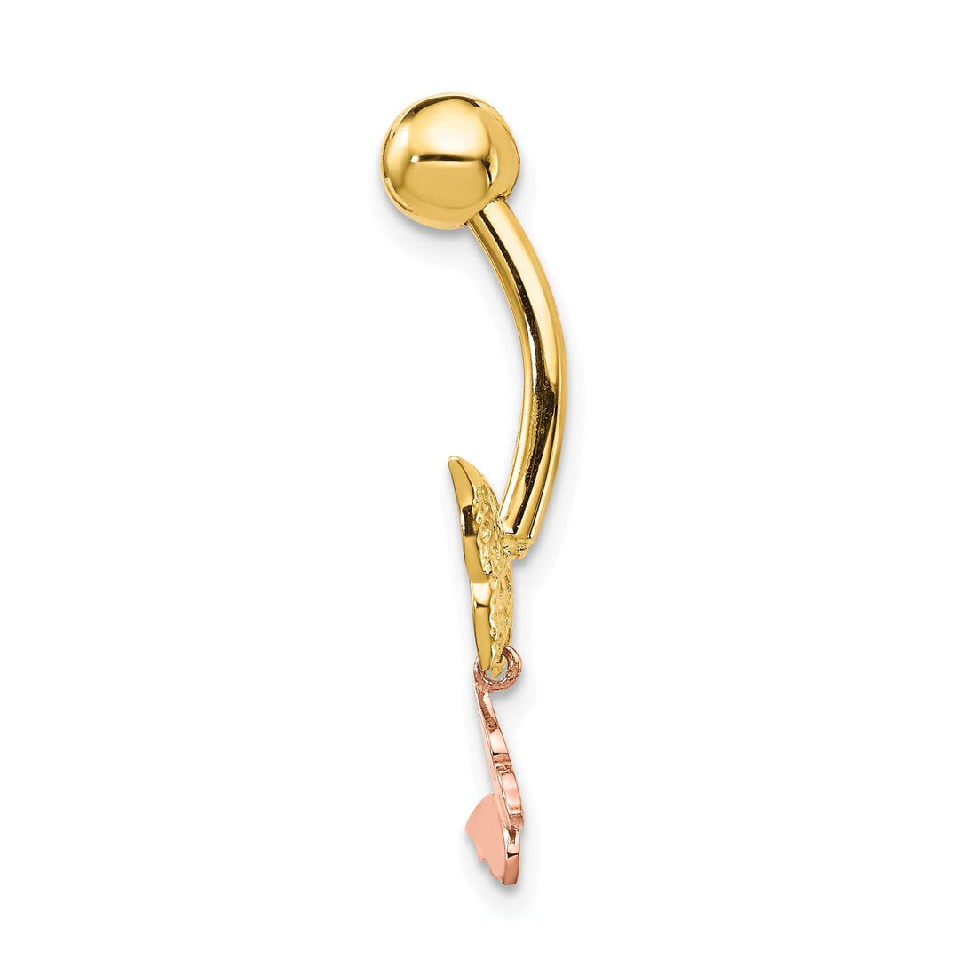 Lovely Rita's Body Jewelry 14k Two-tone 14 Gauge Double CZ Butterfly Dangle Belly Ring