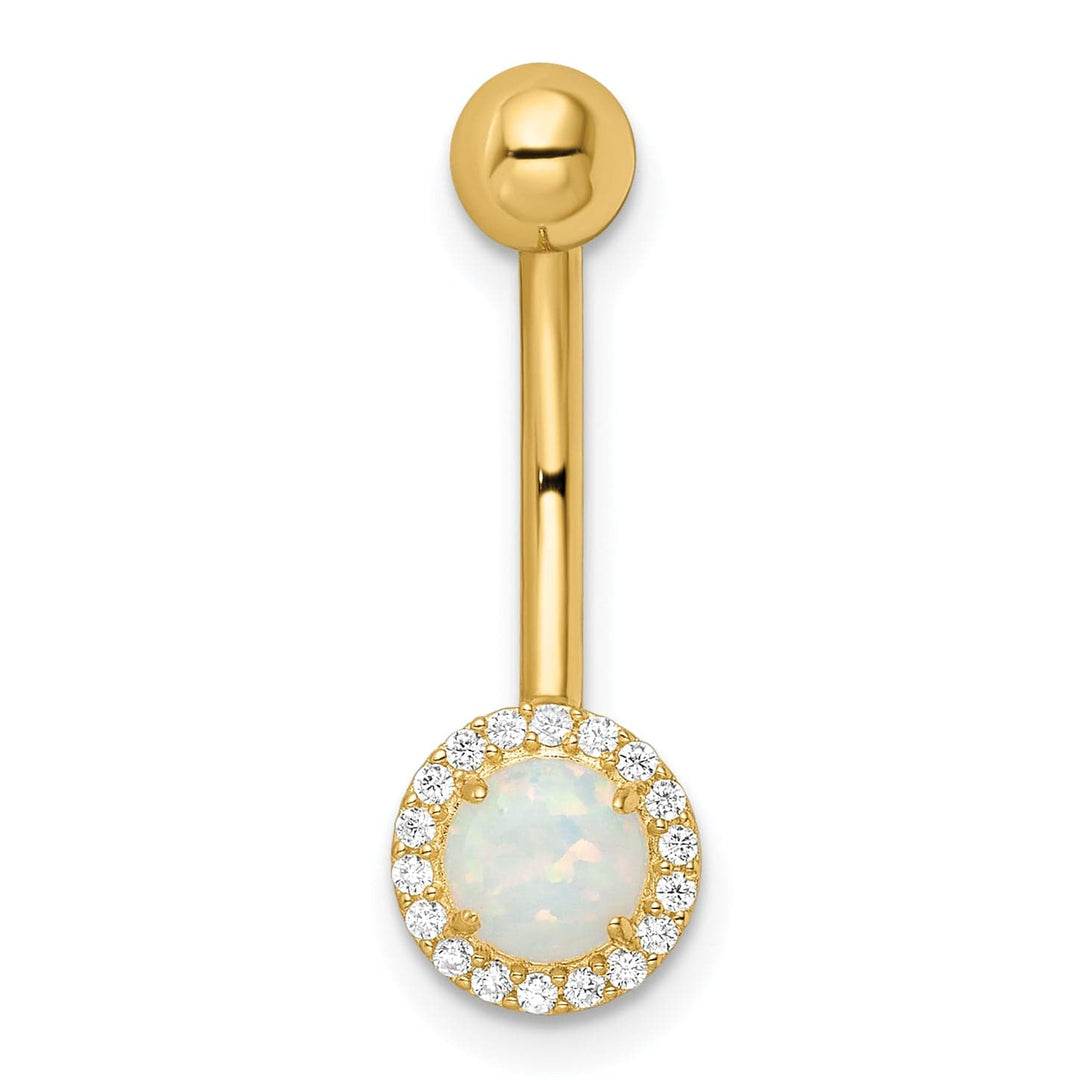 Lovely Rita's Body Jewelry 14k Yellow Gold  14 Gauge Created Opal and CZ Belly Ring
