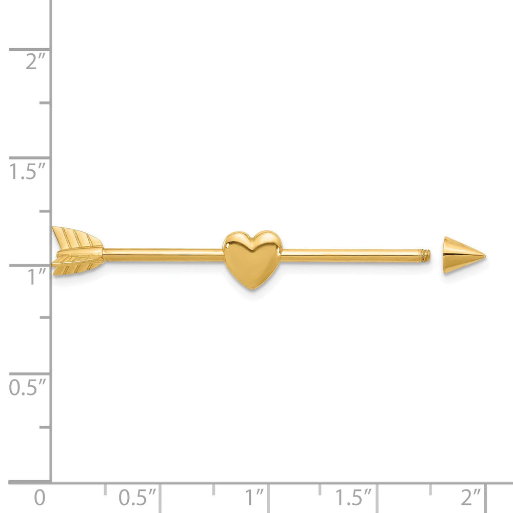 Lovely Rita's Body Jewelry 14k Yellow Gold  14 Gauge Polished Arrow with Heart eyebrow Body Jewelry