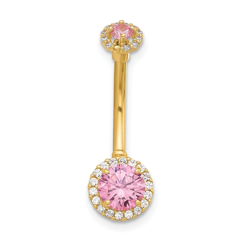 Lovely Rita's Body Jewelry 14K Yellow Gold 14 Gauge Polished Pink and White CZ Navel/Belly Ring