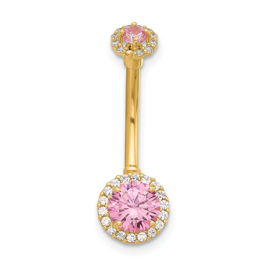 Lovely Rita's Body Jewelry 14K Yellow Gold 14 Gauge Polished Pink and White CZ Navel/Belly Ring