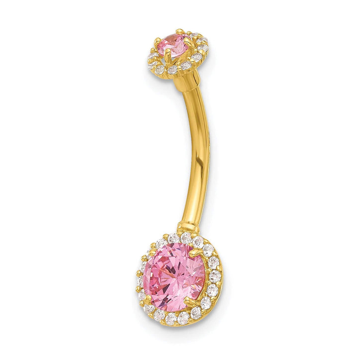 Lovely Rita's Body Jewelry 14K Yellow Gold 14 Gauge Polished Pink and White CZ Navel/Belly Ring