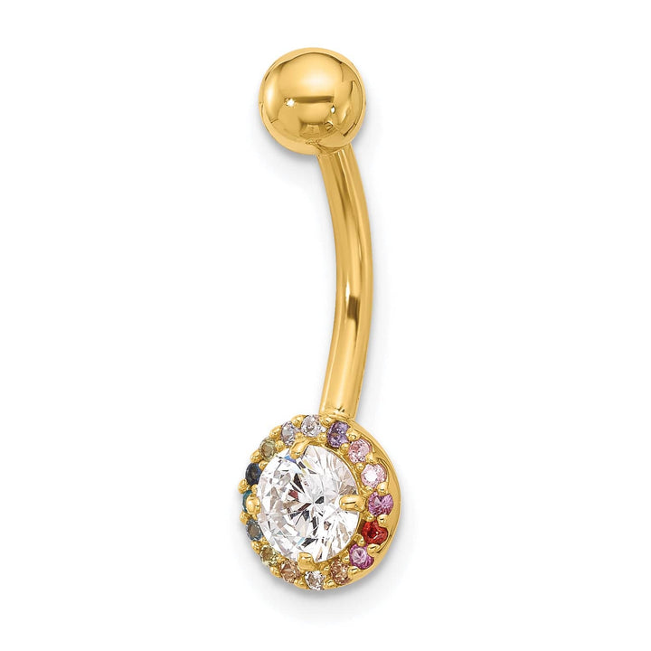 Lovely Rita's Body Jewelry 14k Yellow Gold 14 Gauge Polished Rainbow CZ Belly / Navel Ring
