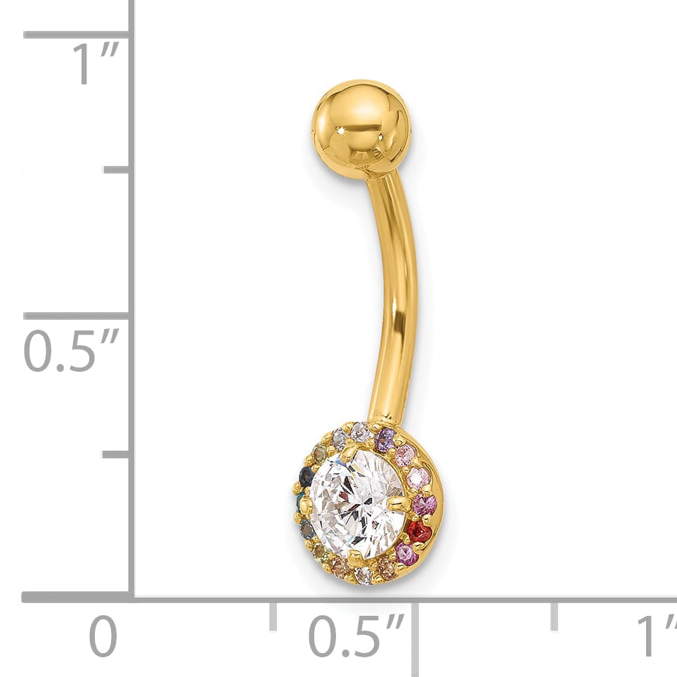 Lovely Rita's Body Jewelry 14k Yellow Gold 14 Gauge Polished Rainbow CZ Belly / Navel Ring