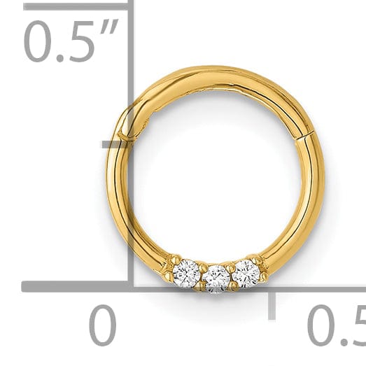Lovely Rita's Body Jewelry 14K Yellow Gold  16 Gauge Polished CZ Hinged Cartilage Ring