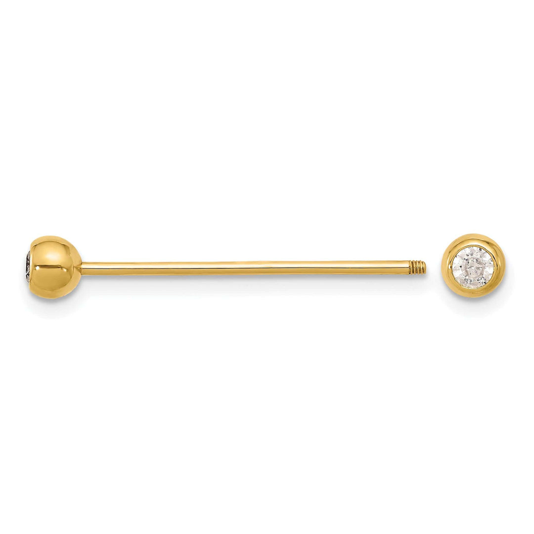 Lovely Rita's Body Jewelry 14k  Yellow Gold 18 Gauge Polished CZ eyebrow Body Jewelry