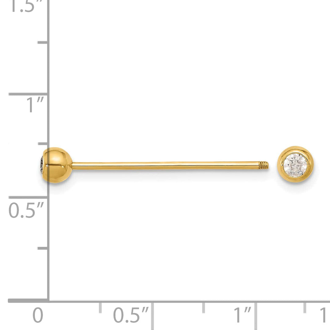 Lovely Rita's Body Jewelry 14k  Yellow Gold 18 Gauge Polished CZ eyebrow Body Jewelry