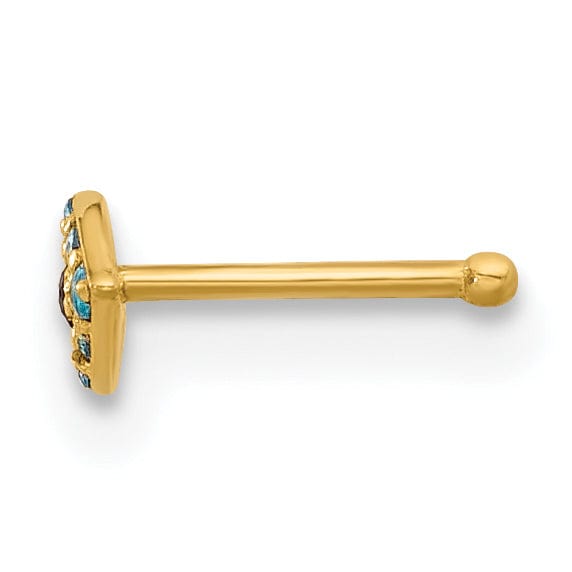 Lovely Rita's Body Jewelry 14k Yellow Gold  20 Gauge Blue CZ Evil Eye Nose Stud
