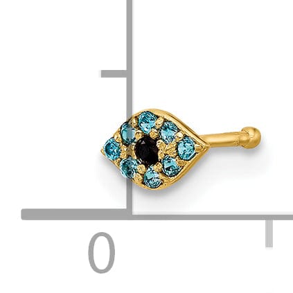 Lovely Rita's Body Jewelry 14k Yellow Gold  20 Gauge Blue CZ Evil Eye Nose Stud