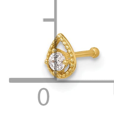 Lovely Rita's Body Jewelry 14k Yellow Gold  20 Gauge CZ Teardrop Nose Stud