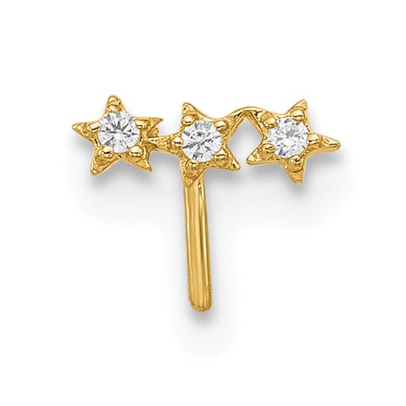 Lovely Rita's Body Jewelry 14k Yellow Gold  22 Gauge CZ 3-Star Nose Stud