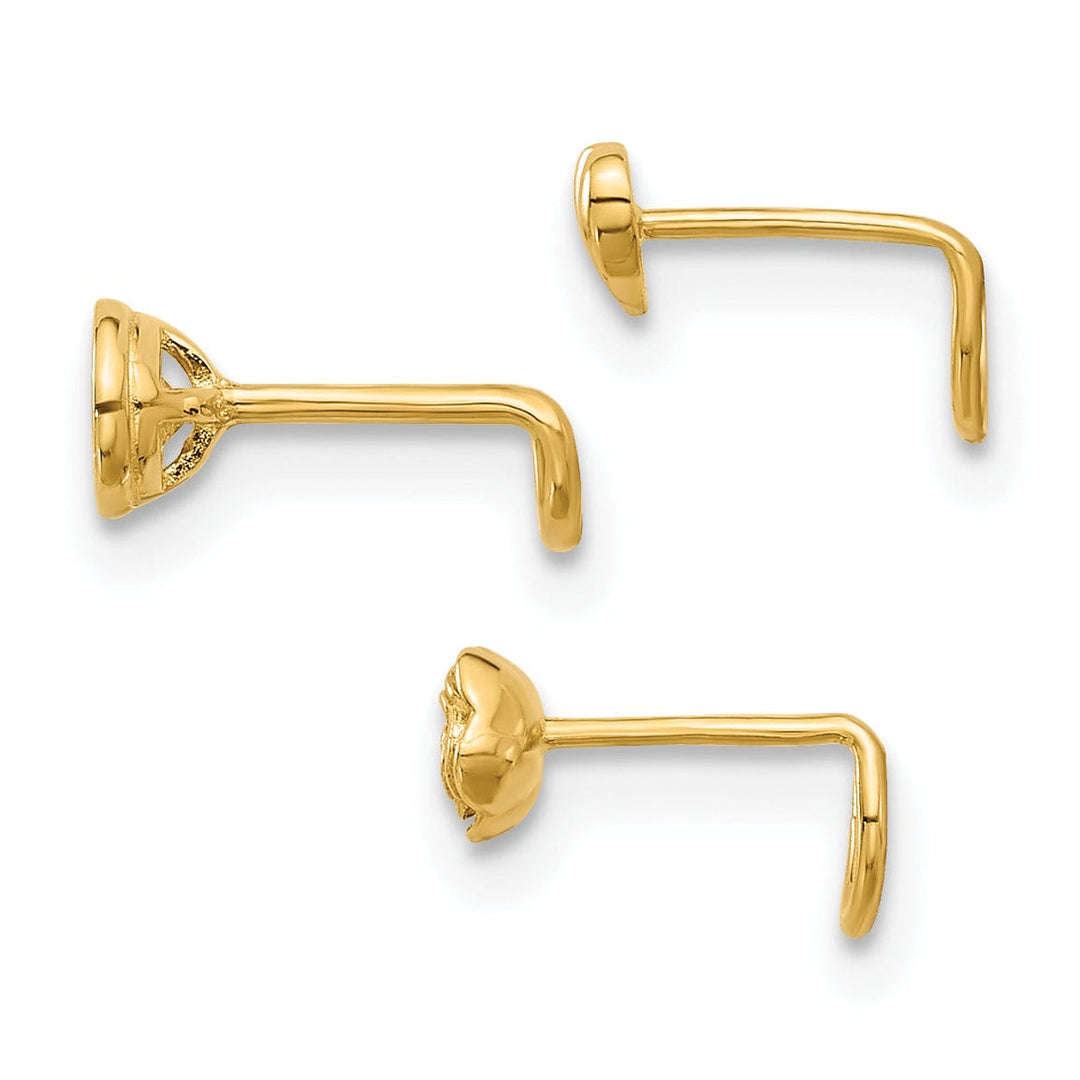 Lovely Rita's Body Jewelry 14k Yellow Gold  22 Gauge CZ, Flower and Heart Nose Ring Set