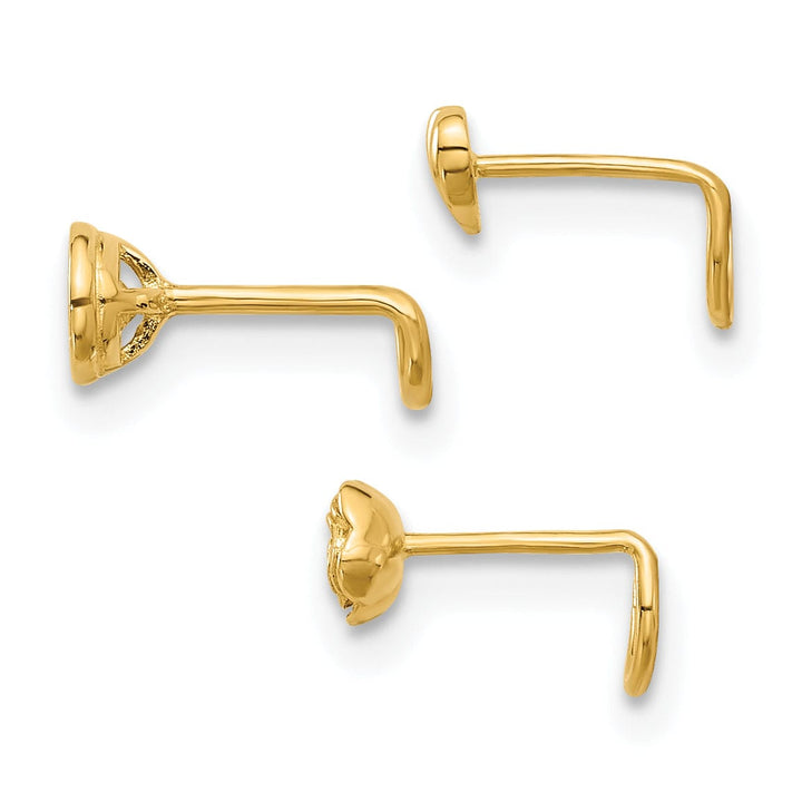 Lovely Rita's Body Jewelry 14k Yellow Gold  22 Gauge CZ, Flower and Heart Nose Ring Set